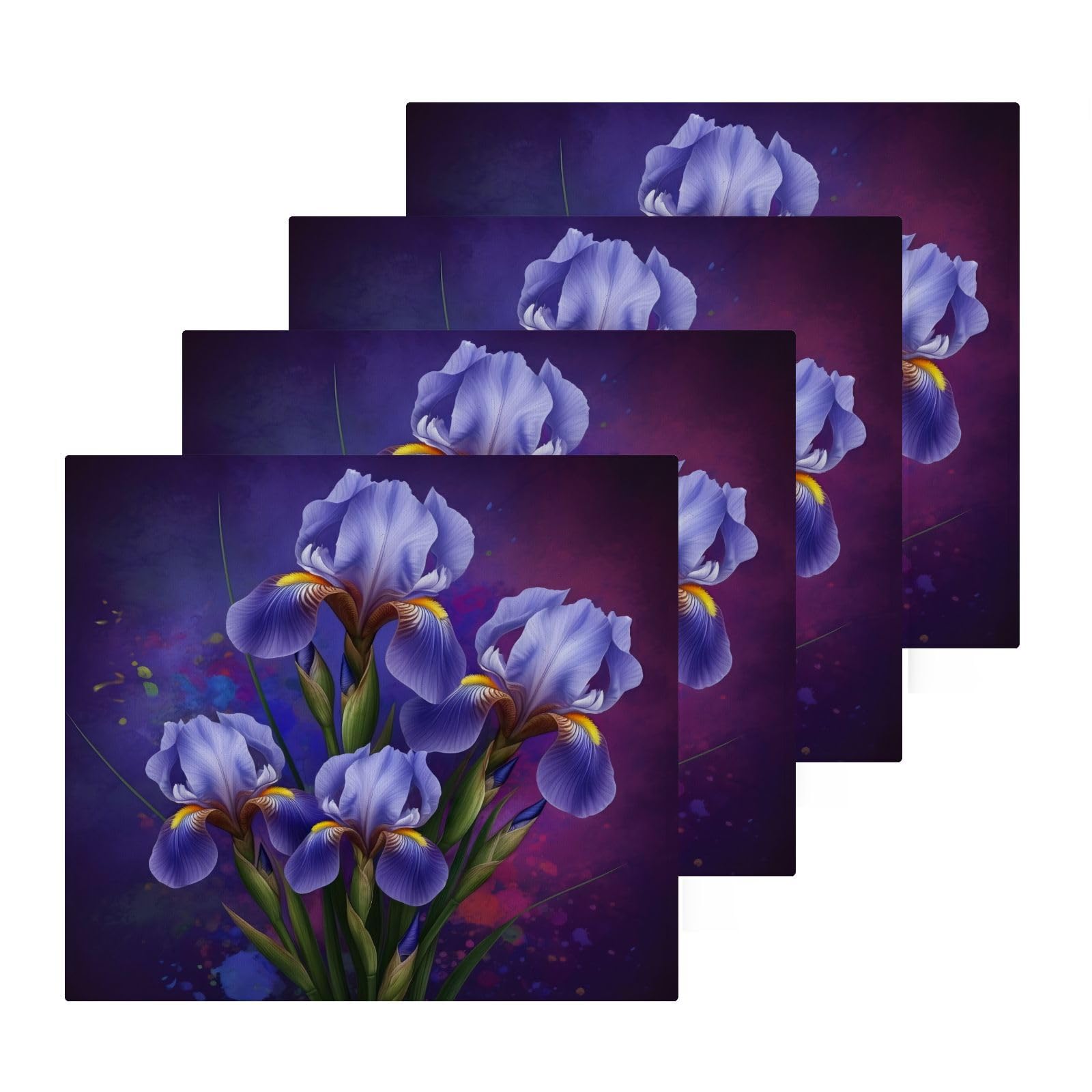 YANENDIE Blue Iris Flowers Washcloths Towels, Highly Absorbent and Soft Cotton Face Cloths, 4 Pack Quick Dry Wash Cloths - 12 X 12 Inches