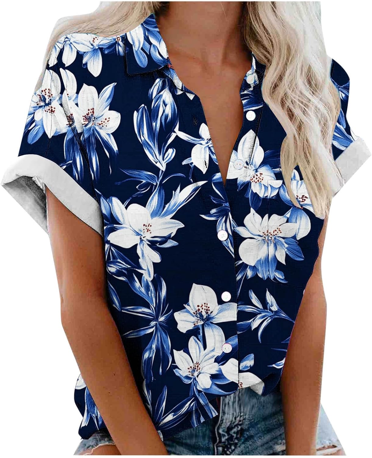2025 Summer Vacation Tops for Women Boho Short Sleeve Dressy Casual Shirts Trendy Loose Fit Floral Blouses