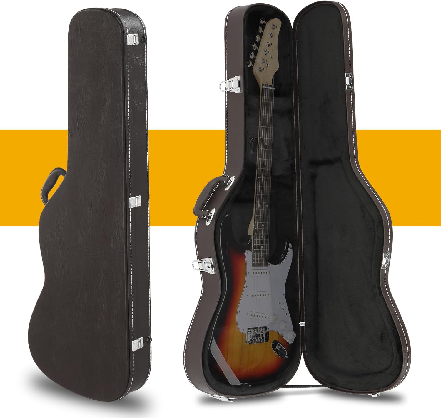 Ktaxon 39-Inch Electric Guitar Hard Case, Wooden Hard-Shell Protective Carrying Guitars Case for KST/TL Model with Lock Latch Padding, Brown