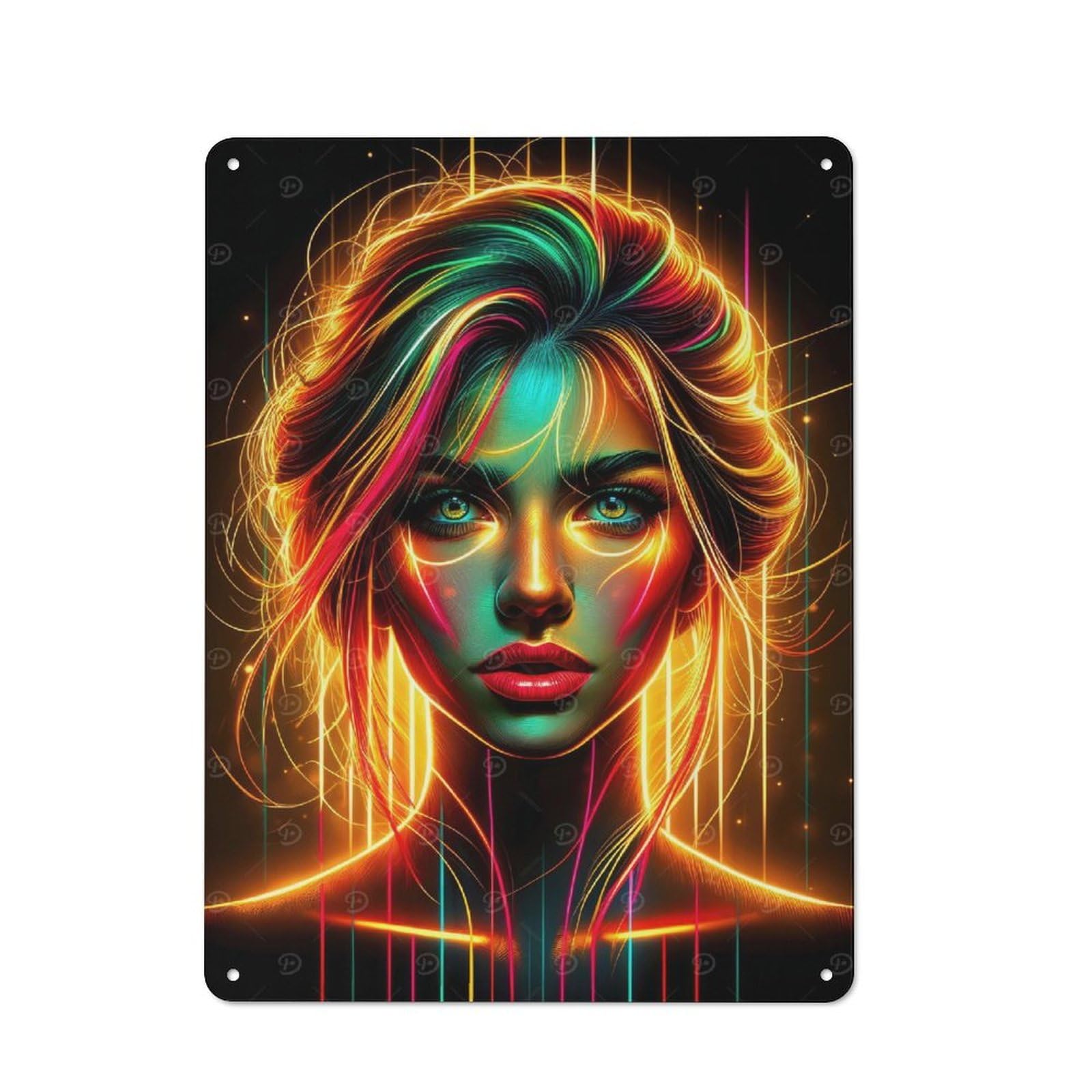 For Café Or Restaurant, Neon Lights Portrait Art Rustic Metal Plaque 40x30cm, for Hospitality Interior Collectors Refreshing A Room in Autumn