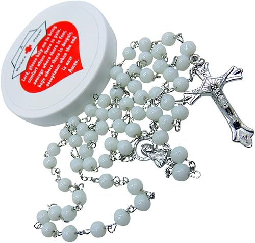 Miniatura 5 de Westmon Works Rosario de enfermera con cuentas blancas y crucifijo de metal en una funda protectora temática de enfermeras, Metal, No es una piedra