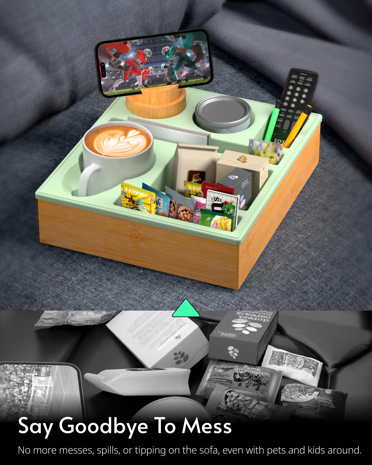 Portabicchieri – Organizer per divano, in silicone, da spiaggia, con portabevande e portabevande e vassoio per divano, tavolo per snack, telecomando per bevande (verde)