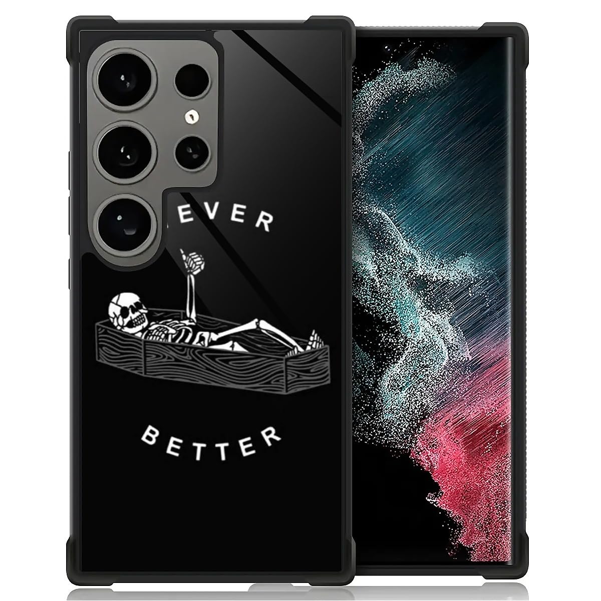 Case Compatible with Samsung Galaxy S25 Ultra, Tempered Glass Back+Soft Silicone TPU Shock Protective Never Better Skeleton