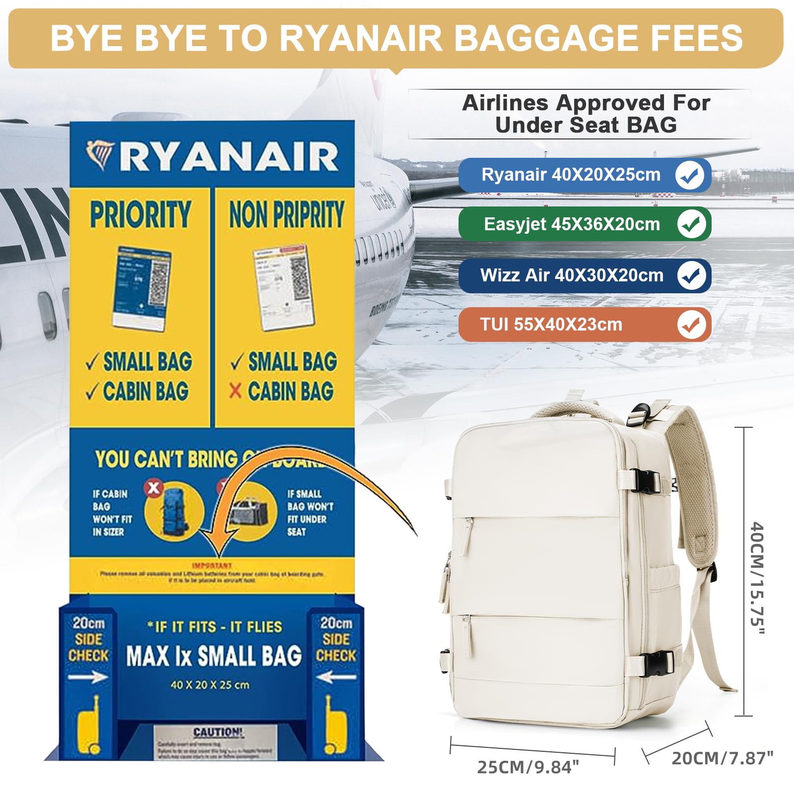 Zaino Bagaglio a Mano Ryanair 40x20x25 Zaino Aereo Borse da Cabina per Easyjet 45x36x20 Zaino da Viaggio donna con porta ricarica USB, Borsa da Viaggio aereo Zaino Computer Impermeabile Casual Daypack
