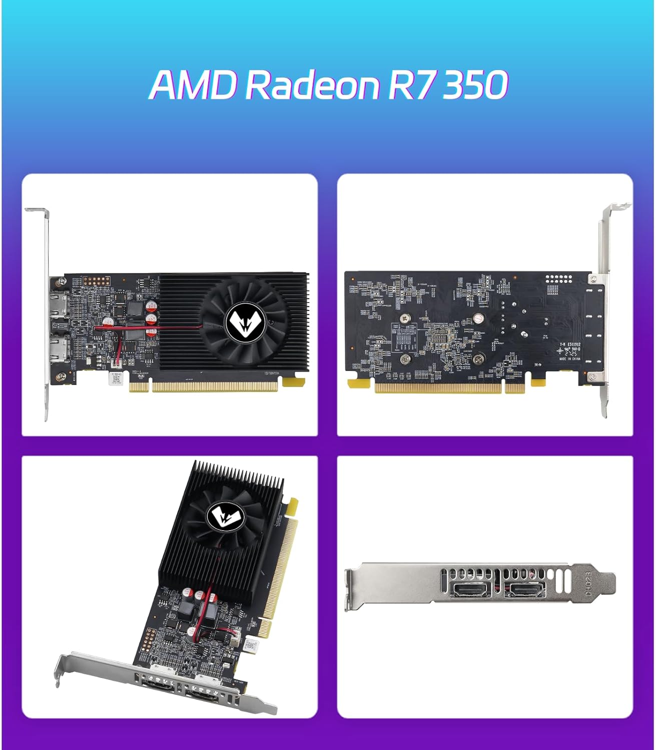 MOUGOL AMD Radeon R7 350 4GB Low Profile Graphics Card, Dual HDMI Ports for Multi-Monitor, 4GB GDDR3 128-Bit, SFF Half-Height Video Card for Slim Desktop PC, Support Windows 10/8.1/7 Computer GPU