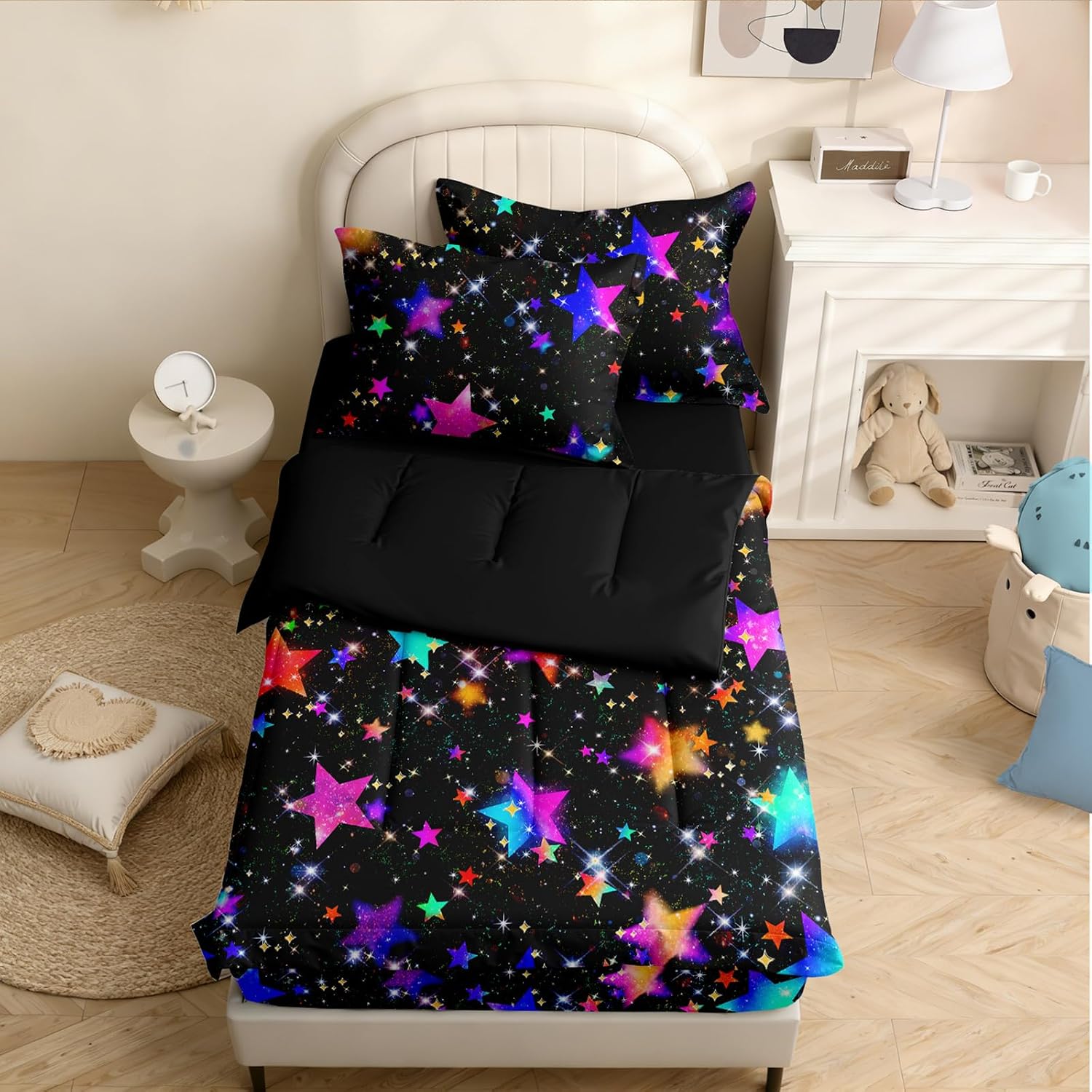 Kids Comforter Set,Zipper Bedding Twin for Teen,Stars Printed Comforter Set with Fitted Sheets and Pillowcases for All Season(Stars Twin)