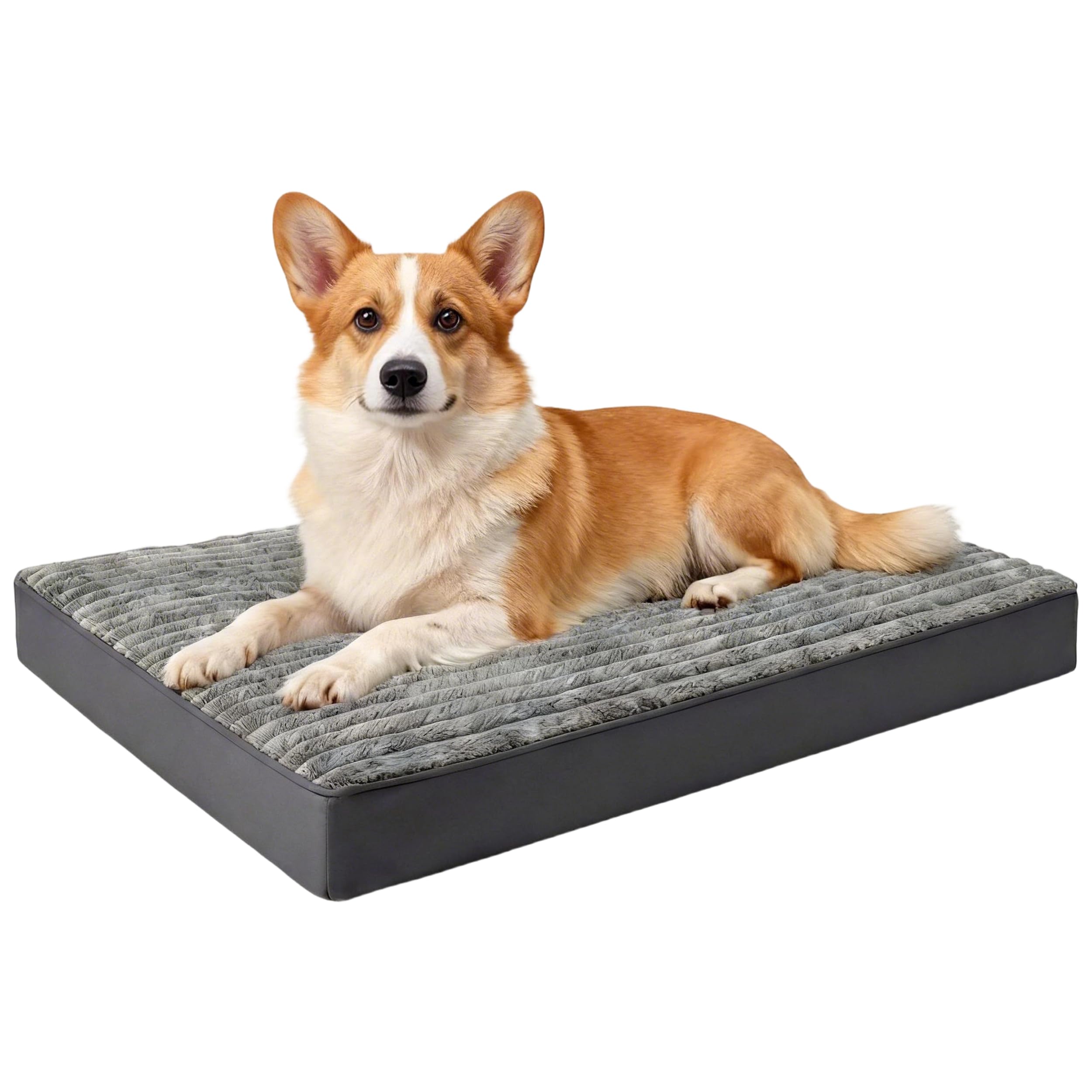 Dog Bed Medium Size Dog, Orthopedic Flannel Pet Bed with Removable Washable Cover, Waterproof Indestructible Medium Dogs Bed with Anti-Slip Bottom, Egg Crate Memory Foam Pad, 29.0"x18.0"x3.0", Grey