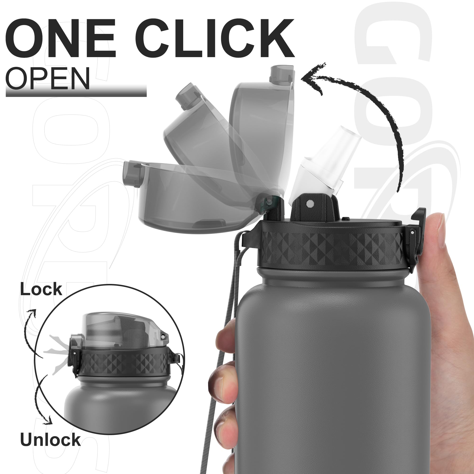 GOPPUS 1.2L/40oz Stainless Water Bottle with Straw Double Wall Insulated Bottles with Strap Large Vacuum Thermal Flask Leakproof Keep Cold Drinks Bottles with Flip Top Lid for Men Women BPA Free - Image 2