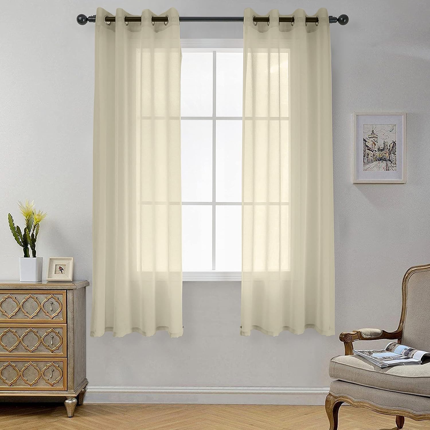 Rideaux voilage transparent uni aspect lin 140x300 pour chambre et salon