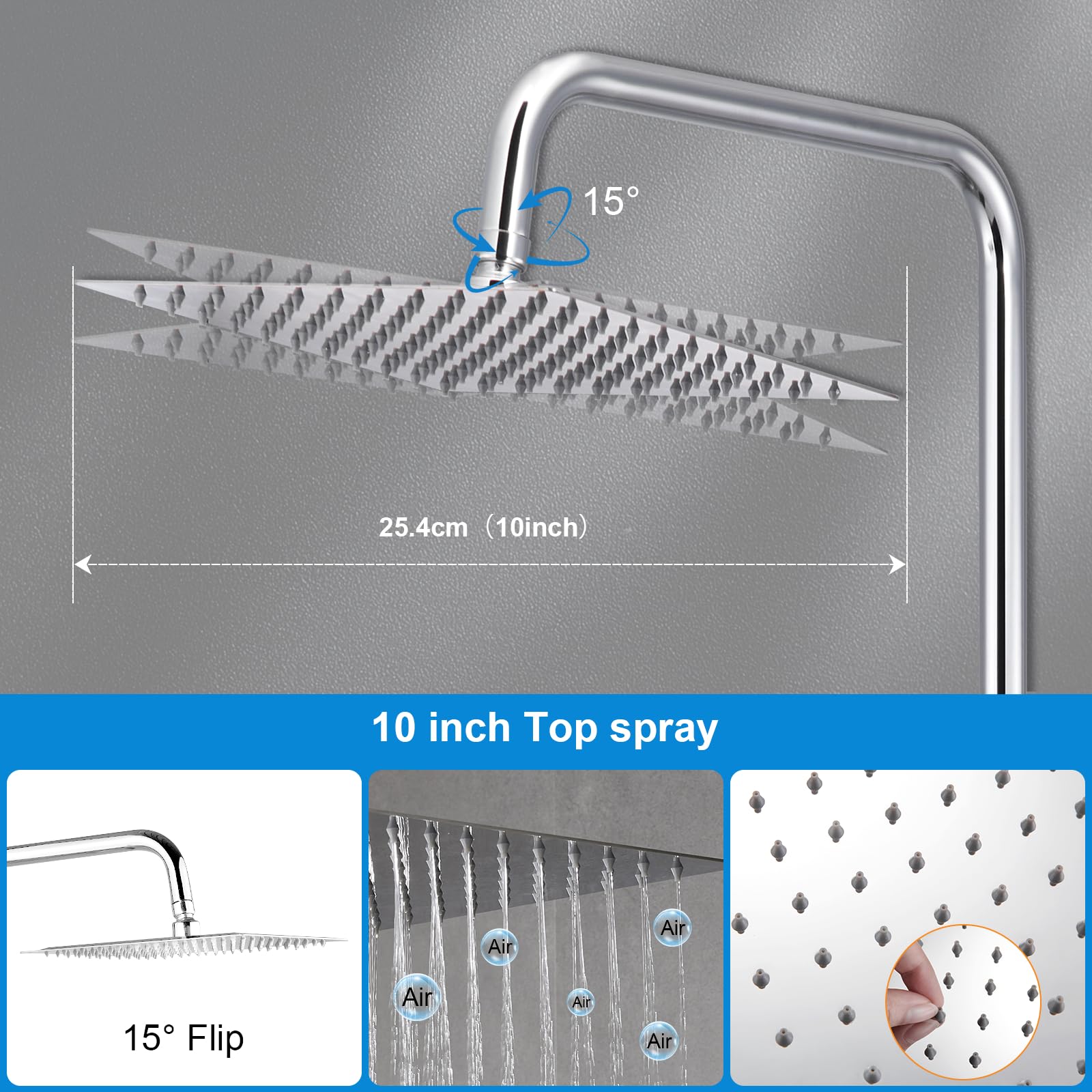 BONADE System prysznicowy z termostatem, deszczownica, ze stali nierdzewnej 304, kompletny zestaw z termostatem prysznicowym, regulowany uchwyt ścienny, deszczownica 30 cali, zestaw armatury wannowej