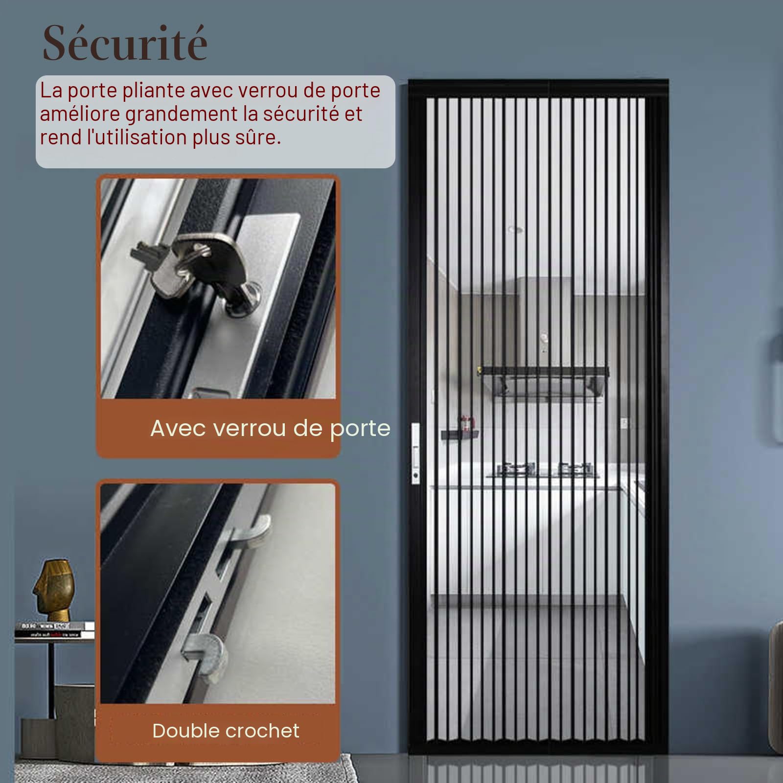 Portes pliantes télescopiques Porte pliante avec poignées et vitre, Porte Accordéon intérieure personnalisable pour cuisine/ salle de bain/ chambre à coucher avec serrure, Kit de porte de séparation d
