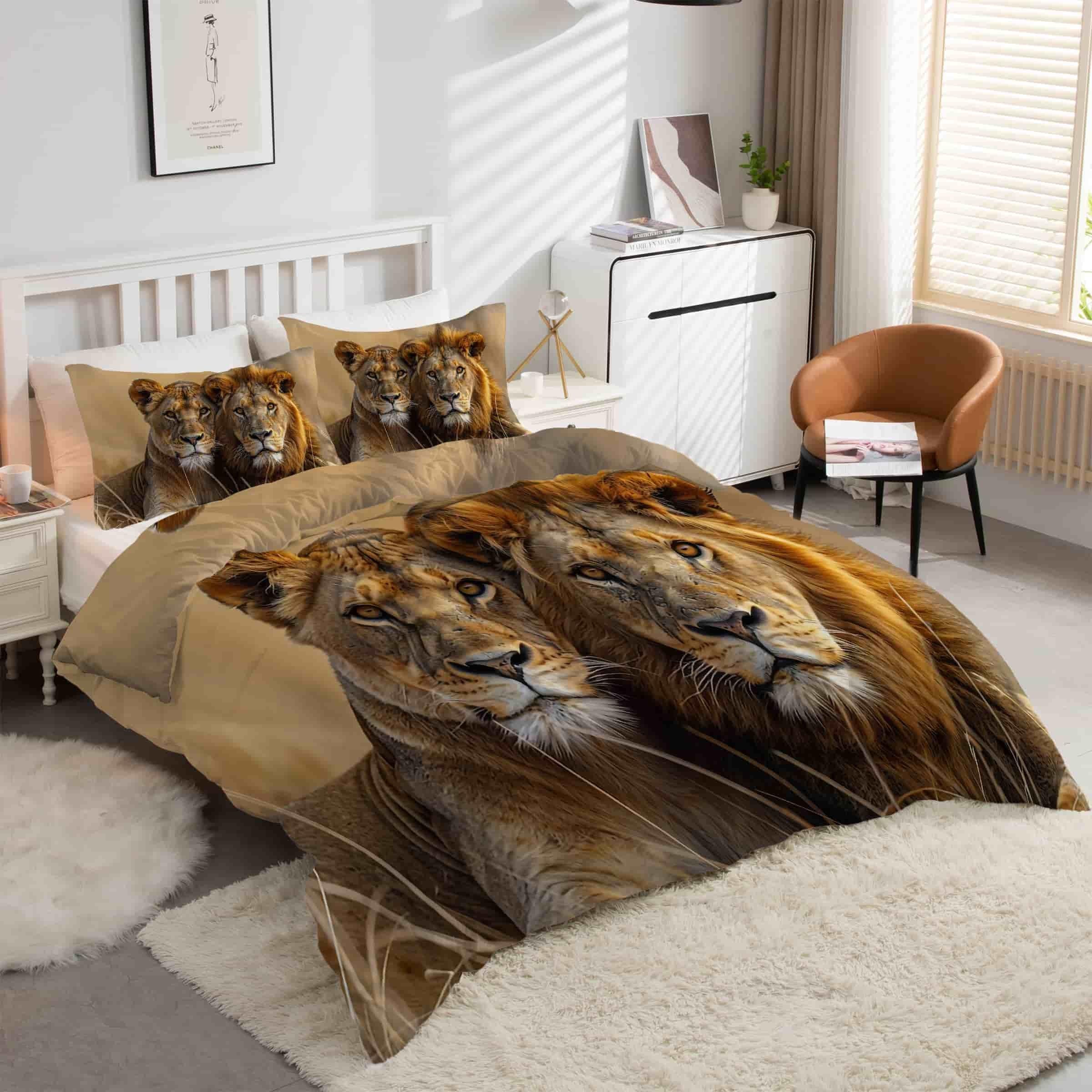 Housse de couette 240 x 260 lion pour chambre style savane