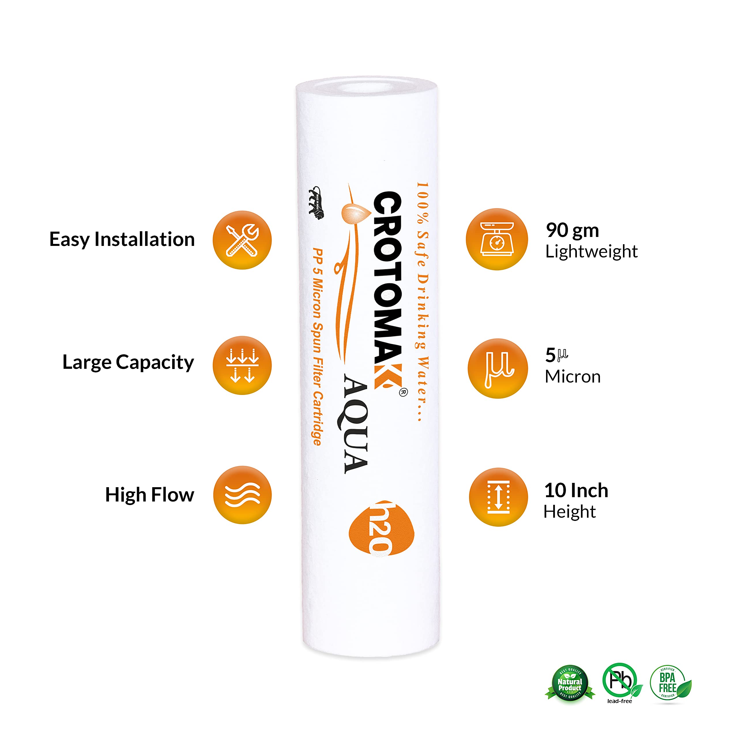 Crotomak PP Spun Filter Cartridge, Candle For All RO Water Purifiers 3 Layer Thik Cartridge (10 Inch - 5 Micron) (Set Of 4) 3