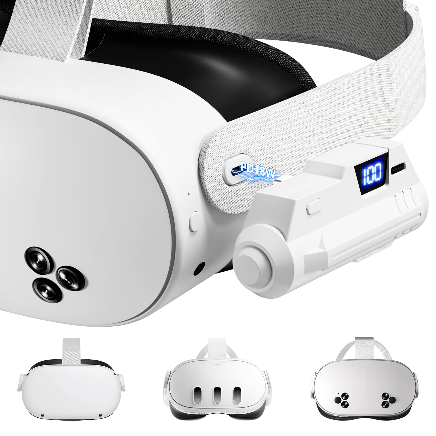 Saqico Battery Pack for Meta Quest 3/3s/2, 5000mAh Extended Battery Compatible with Oculus Quest 3/3s/2, VR Accessories Head Strap Battery with LCD Display, Portable for Meta Quest 3 Battery Pack