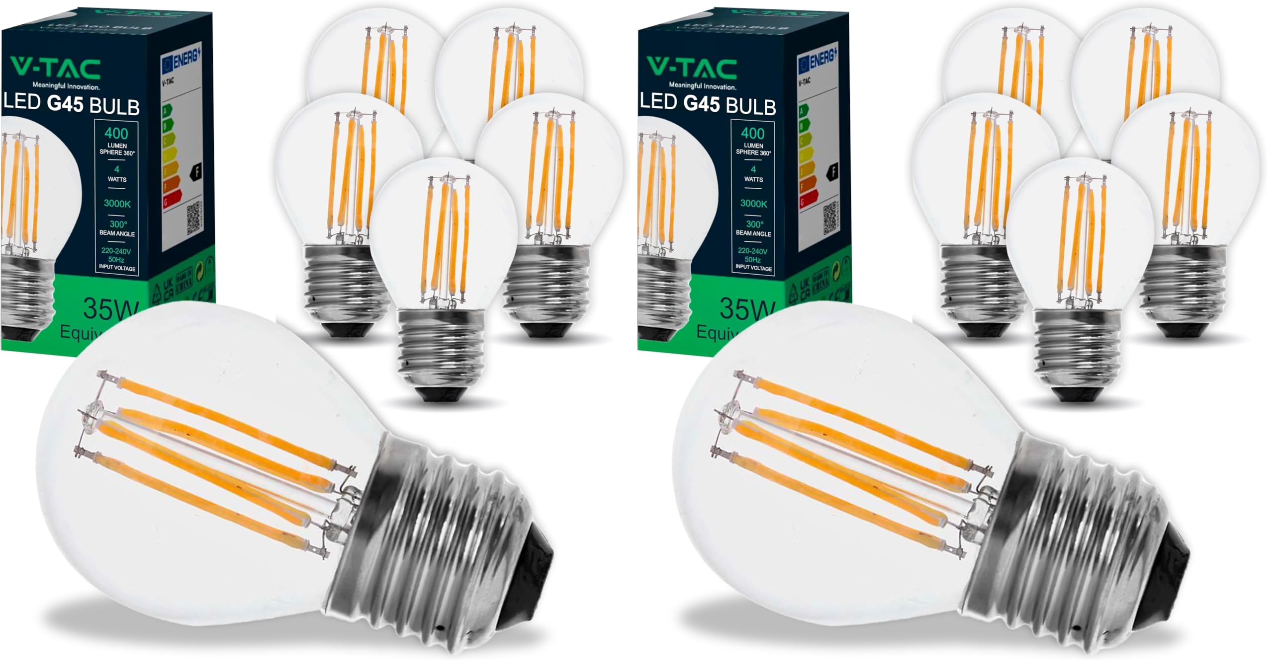 V-TAC 6x Lampadine LED Filamento G45 Attacco E27-4W (Equivalenti a 35W) - 400 Lumen - Lampadina Massima Efficienza e Risparmio Energetico - Luce Bianca Calda 3000K, 214306-6 (Confezione da 2)