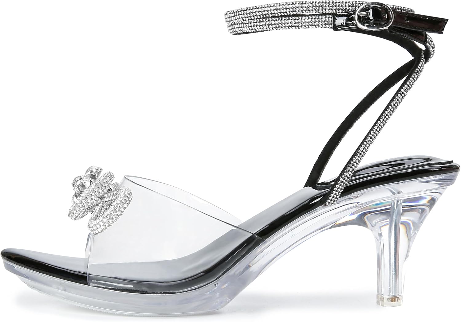 NBUUNBU Rhinestone Bowknot Strappy Clear Heels for Women - Ankle Strap Platform Sandals With Transparent High Heel - Sexy Crystal Slingback Stiletto Open Toe Comfy Party Wedding Shoes Mules Pump - Image 3