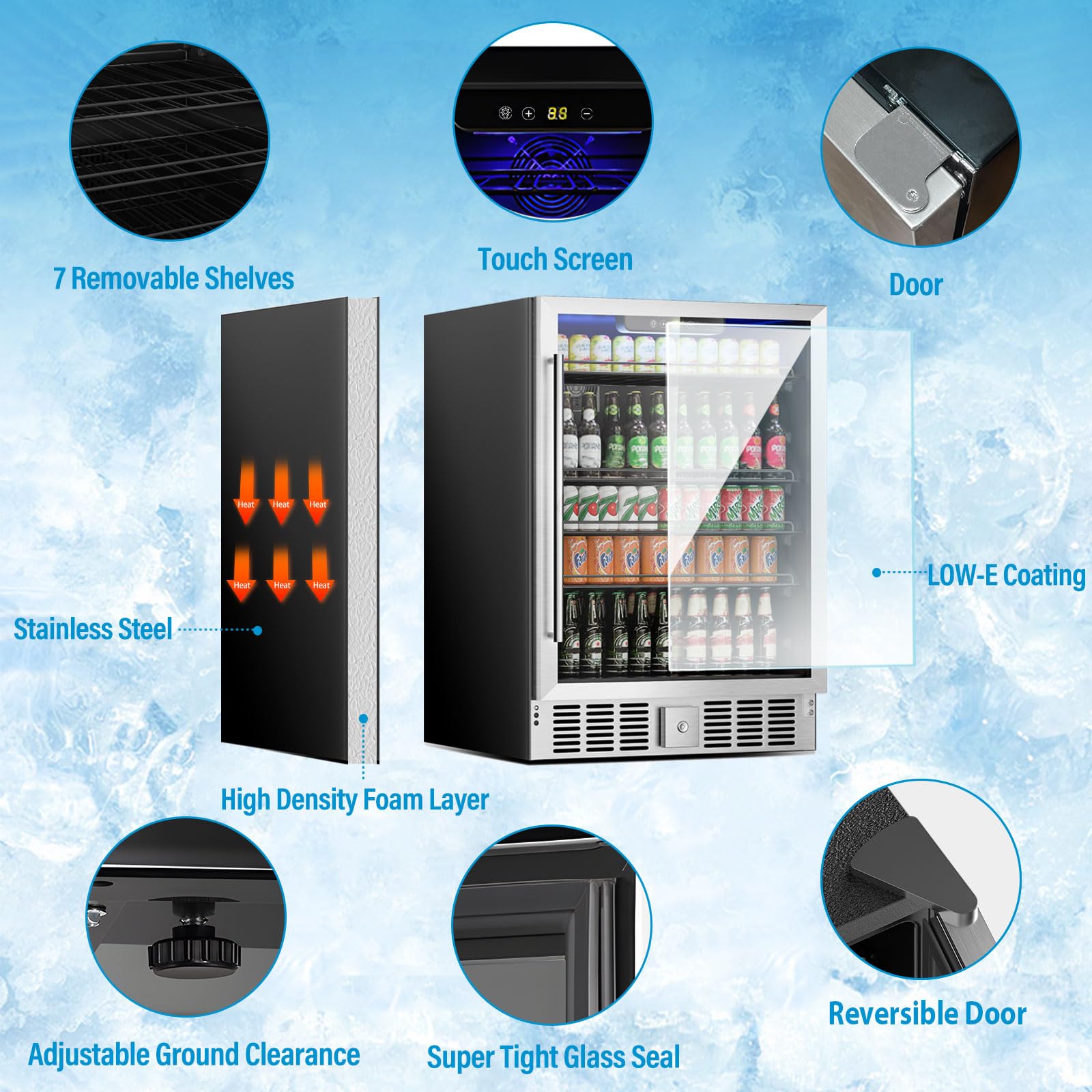 Erivess 5.3 Cubic Feet/166 Can Beverage Refrigerator, 24 Inch Fridge With Adjustable Shelve & LED Display For Soda Beer Or Wine, Drink Refrigerator For Home Bar Office(Silver) on Fridge.com - View 2