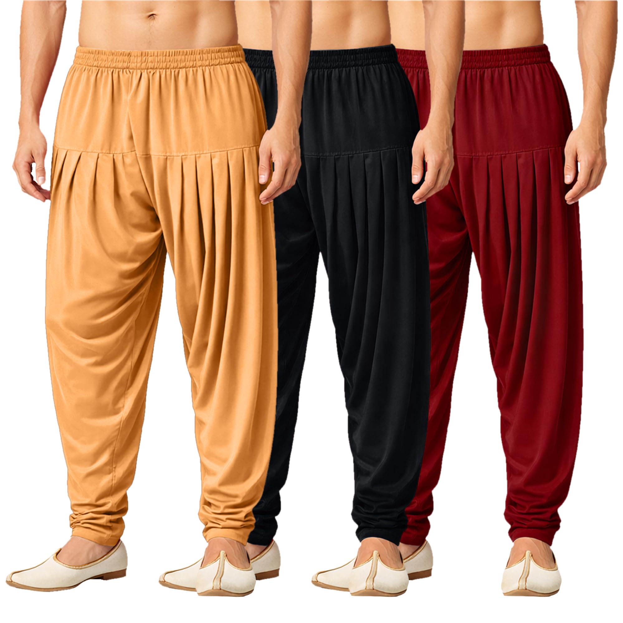 Patiala Pant for Men Combo Relaxed Fit Viscose Blend Solid Pyjamas Dhoti Ethnic Bottom Wear for Men Pack of 3 (M-4XL)-image-3
