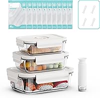 Vista 1 de Recipientes de vidrio para almacenamiento de alimentos con sellado al vacío, 3 recipientes con 10 bolsas Sous Vide / 1 bomba manual, recipiente