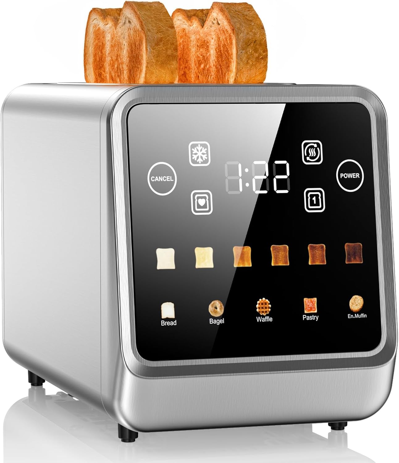 Touch Screen Toaster, 2-Slice, 1.5" Wide Slots, 900W Fast Even Toast, 6 Shade Settings, Memory Recall, for Bagels and Thick Bread