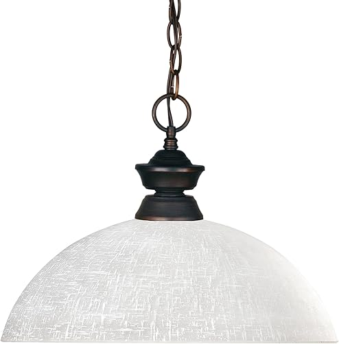 Z-Lite 100701OB-DWL14 Riviera One Light colgante, marco de acero, acabado de bronce antiguo y pantalla de lino blanco de material de vidrio