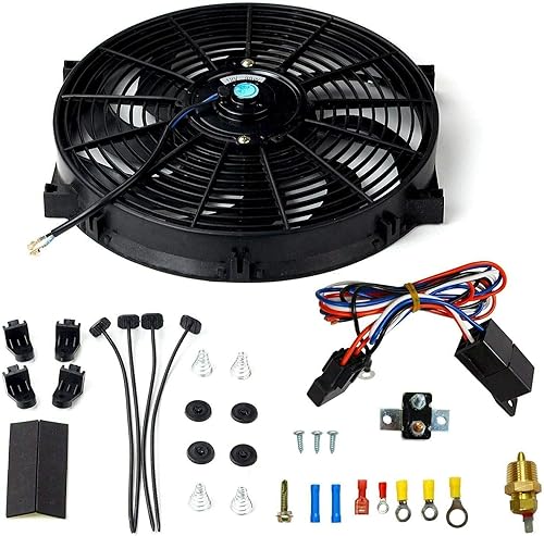 Ventilador de radiador eléctrico de 14 pulgadas, ventilador eléctrico de 900 CFM de 8 aspas, negro con kit de relé de interruptor de cableado de