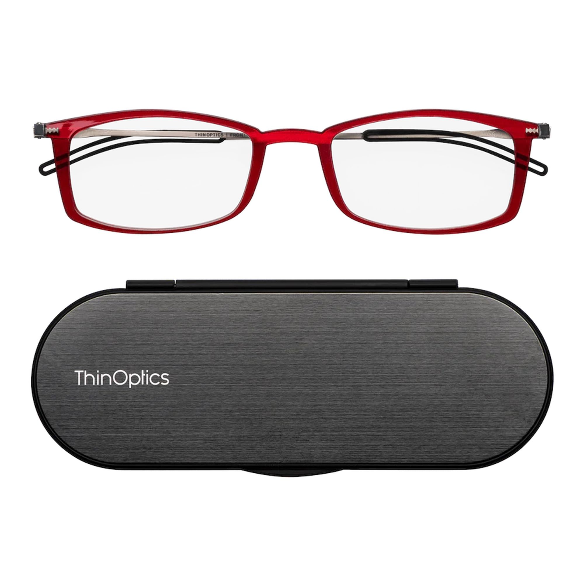 ThinOptics Lesebrille, Milano-Magnetetui, für Damen und Herren, bügellos | Ultraleichte Lesehilfe ohne Bügel im flachen Etui, das am Handy haftet, für unterwegs, im Taschenformat, kratzfeste Linsen