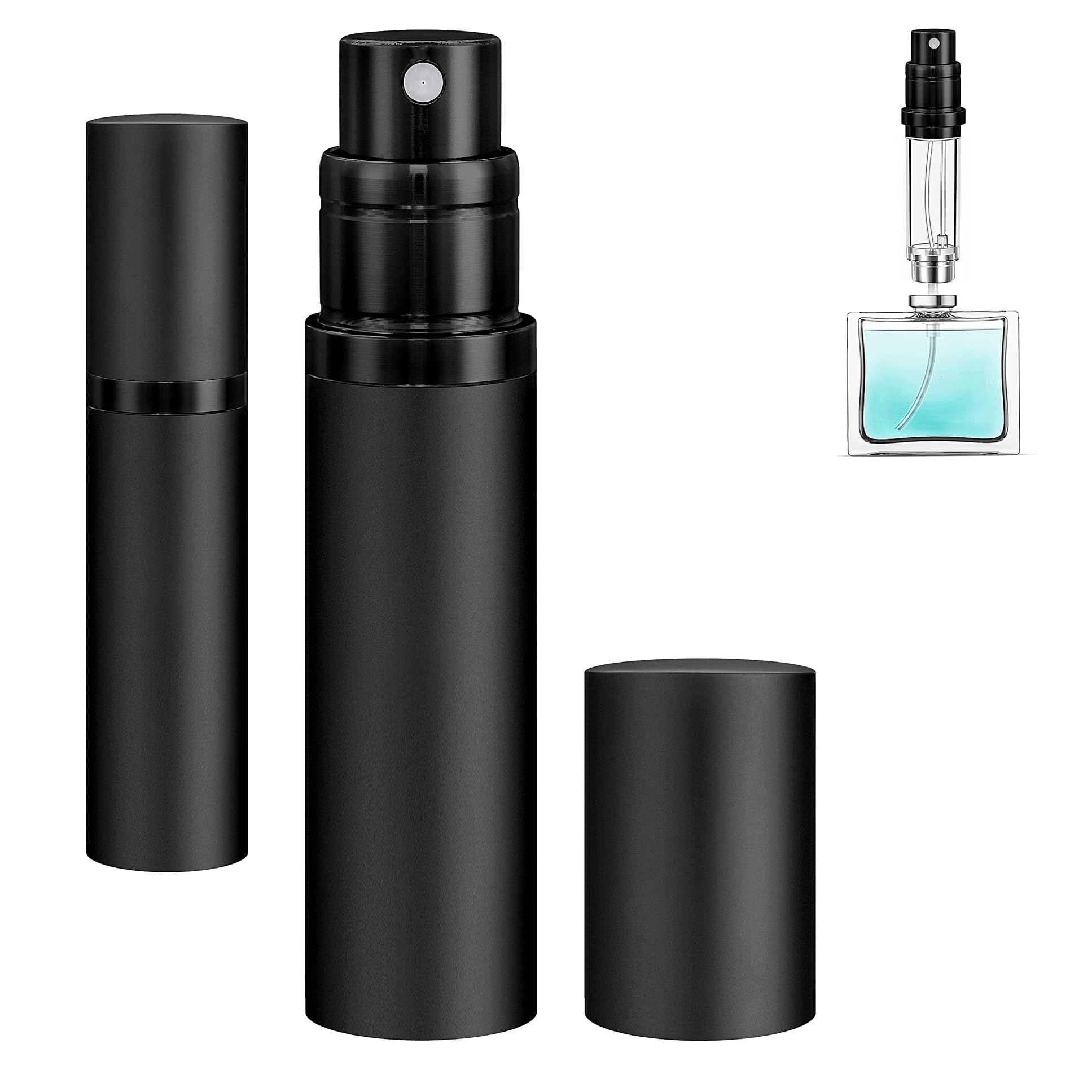 Qavhun Travel Refillable Perfume Atomiser - 1-Pack 5ml Leakproof Travel Perfume Refillable Bottle, Portable Fragrance Atomiser (Black)