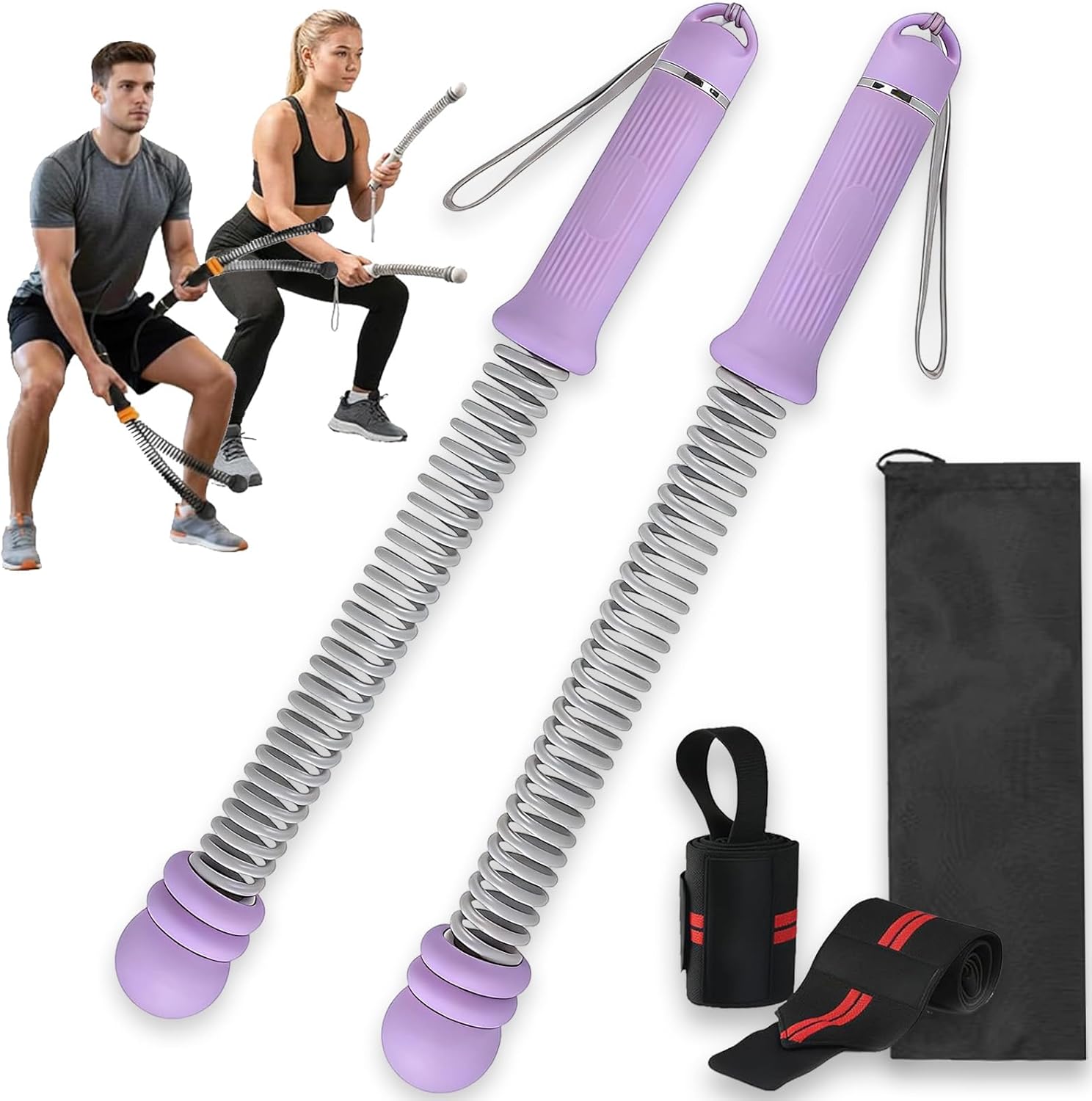 Adjustable Ropeless Battle Ropes, 3 Level Adjustable Weighted Cordless Battle Ropes for Home Gym, Multi-Functional Fitness Training Ropes, for HIIT, Strength & Low-Impact Cardio (Black) (Purple)