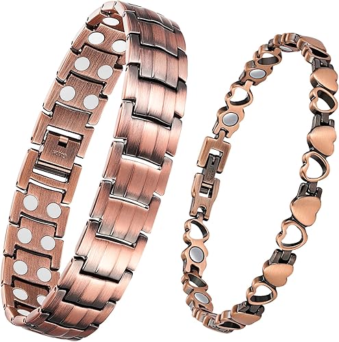 Feraco Pulsera magnética de cobre para hombre y mujer, para aliviar el dolor de artritis, elegante 99.99% pulseras de cobre sólido con imanes