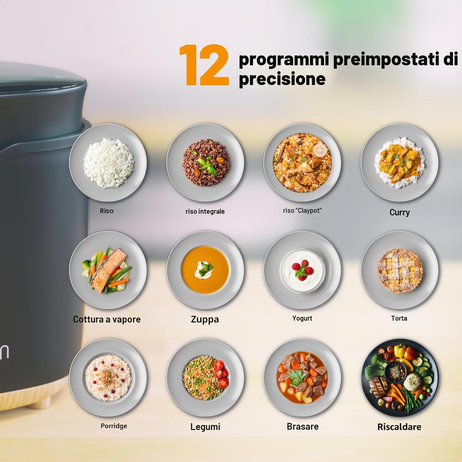 Lauben Multifunction Rice Cooker 2000BW, cuociriso multifunzionale, 400W, 2l, display digitale, 12 programmi, rivestimento antiaderente, mantenimento temperatura, ritardo