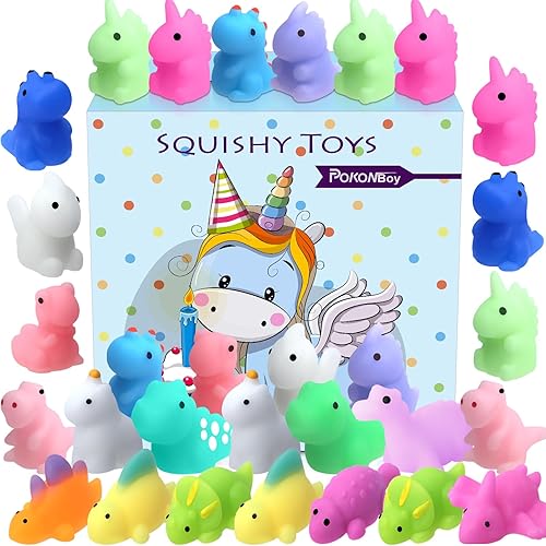 POKONBOY 30 juguetes Squishies Mochi, mini Kawaii Squishy Dinosaurio Animales Squeeze Stress Relief Toys Easter Basket Stuffers Christmas Birthday