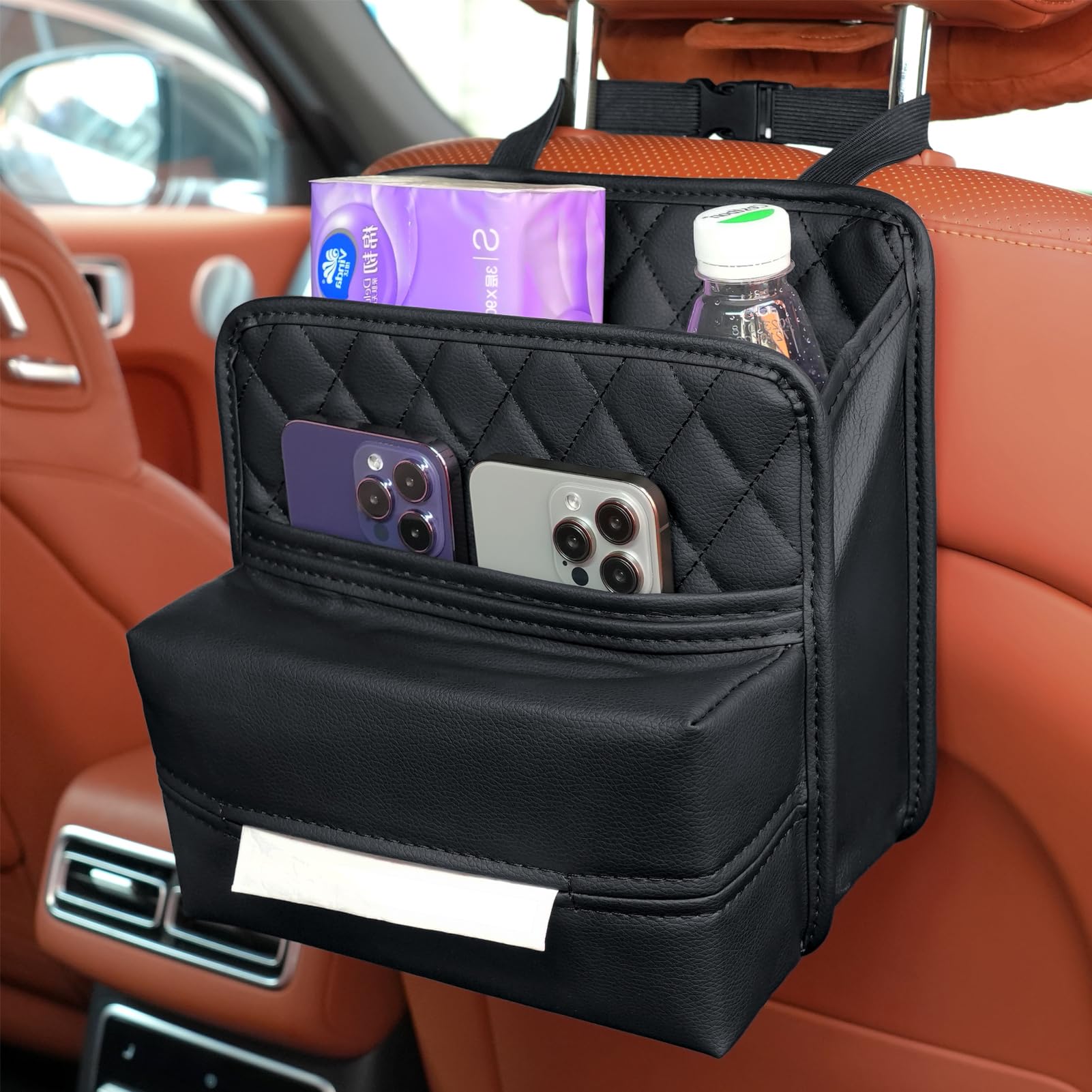 Organizer per sedile posteriore auto, scatola per fazzoletti e