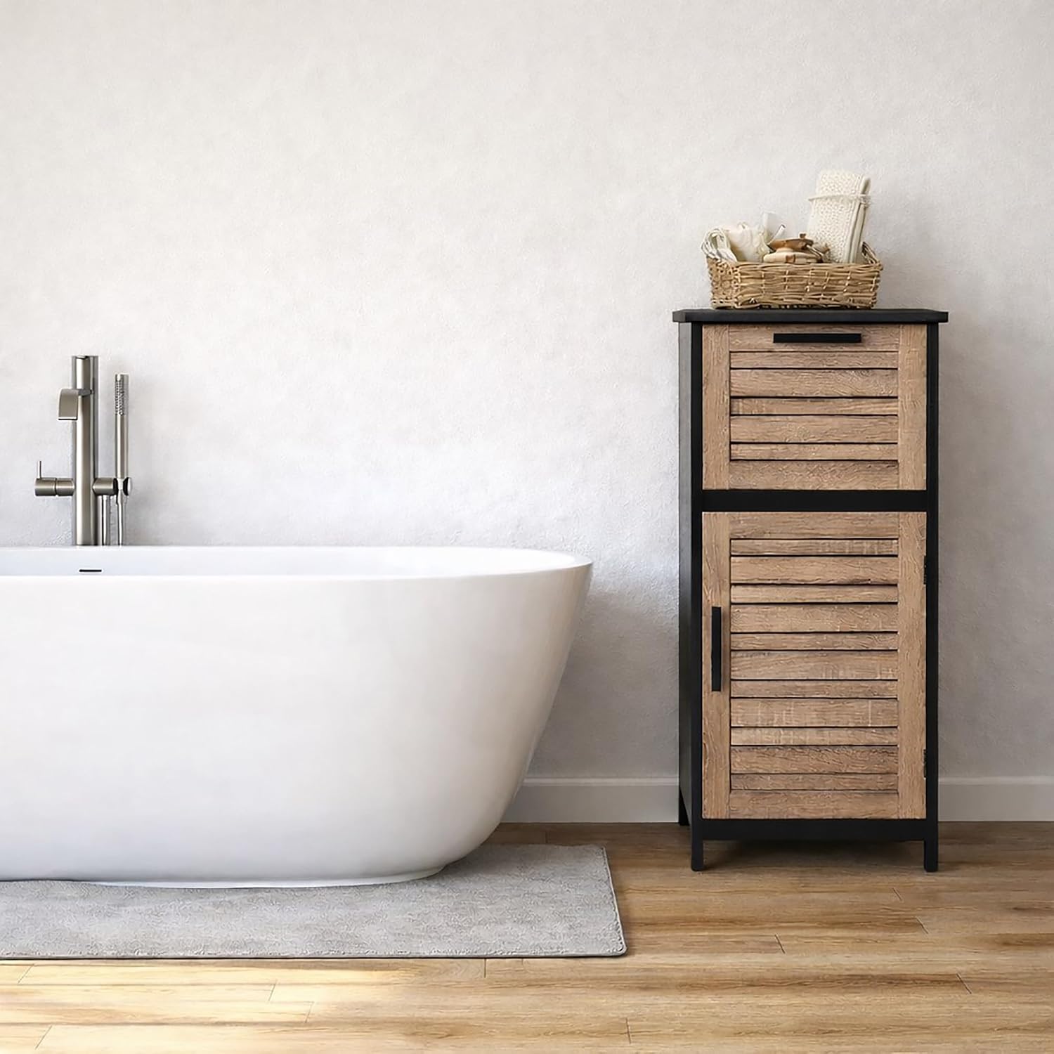 EVIDECO French Home Goods Compact Bathroom Storage Cabinet with Drawer and Vented Door, Black and Brown - Bergen Collection