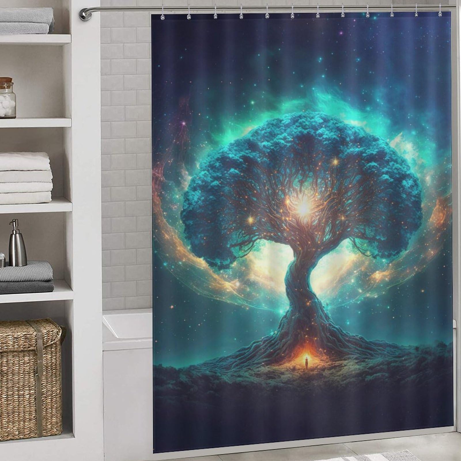 Rideau douche arbre magique anti éclaboussures en polyester pour baignoire