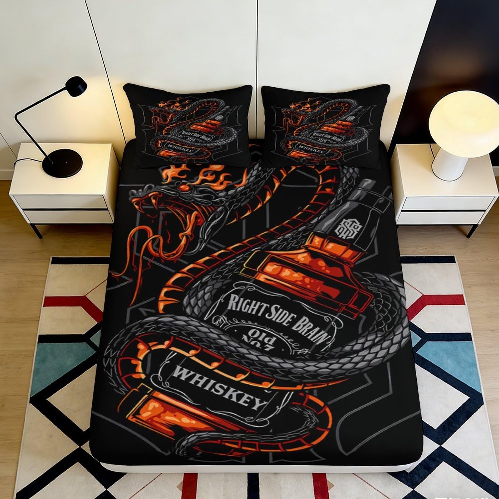 Qjzxknhpgr Style-7 3D Printed Fire Dragon Fitted Sheet Microfiber Soft Orange Black Whiskey Bottle Bed Cover For Bedroom Dorm Decor 90X200x25cm
