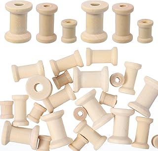 30 Pcs Wooden Spools, 3 Sizes Natural Wooden Spools for Crafts, Unfinished Empty Bobbins for Sewing Embroidery Machines, Wire Weaving, Thread Cord Ribbon Organizer, Arts Crafts DIY Textile Projects