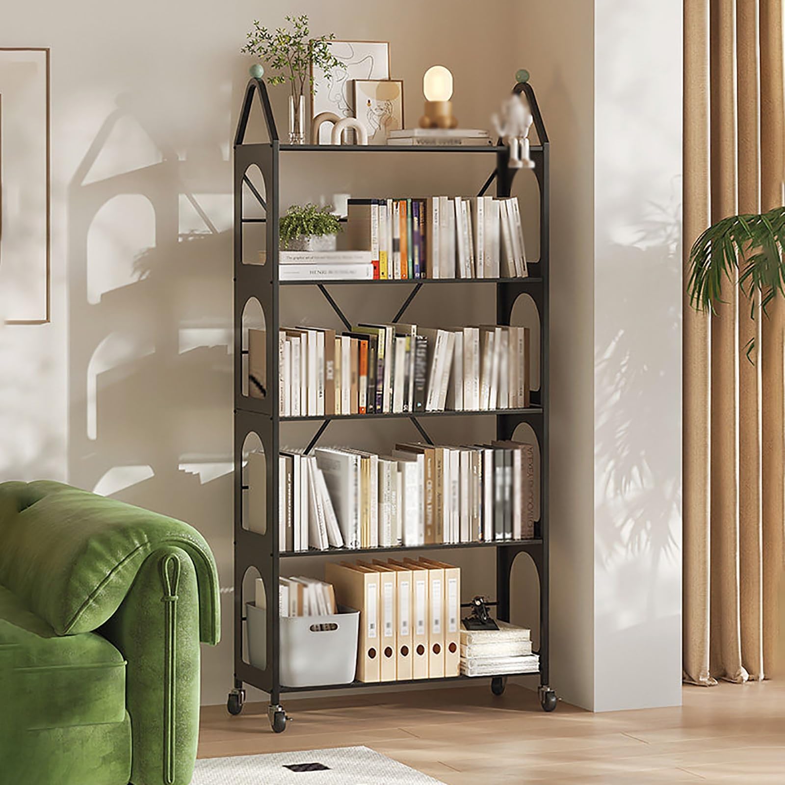 Étagère À roulettes 5 Niveaux en Acier, Rayonnage Freestanding Étroit Heavy Duty pour Cuisine Bureau Chambre Garage(Black,19.6in/50cm)
