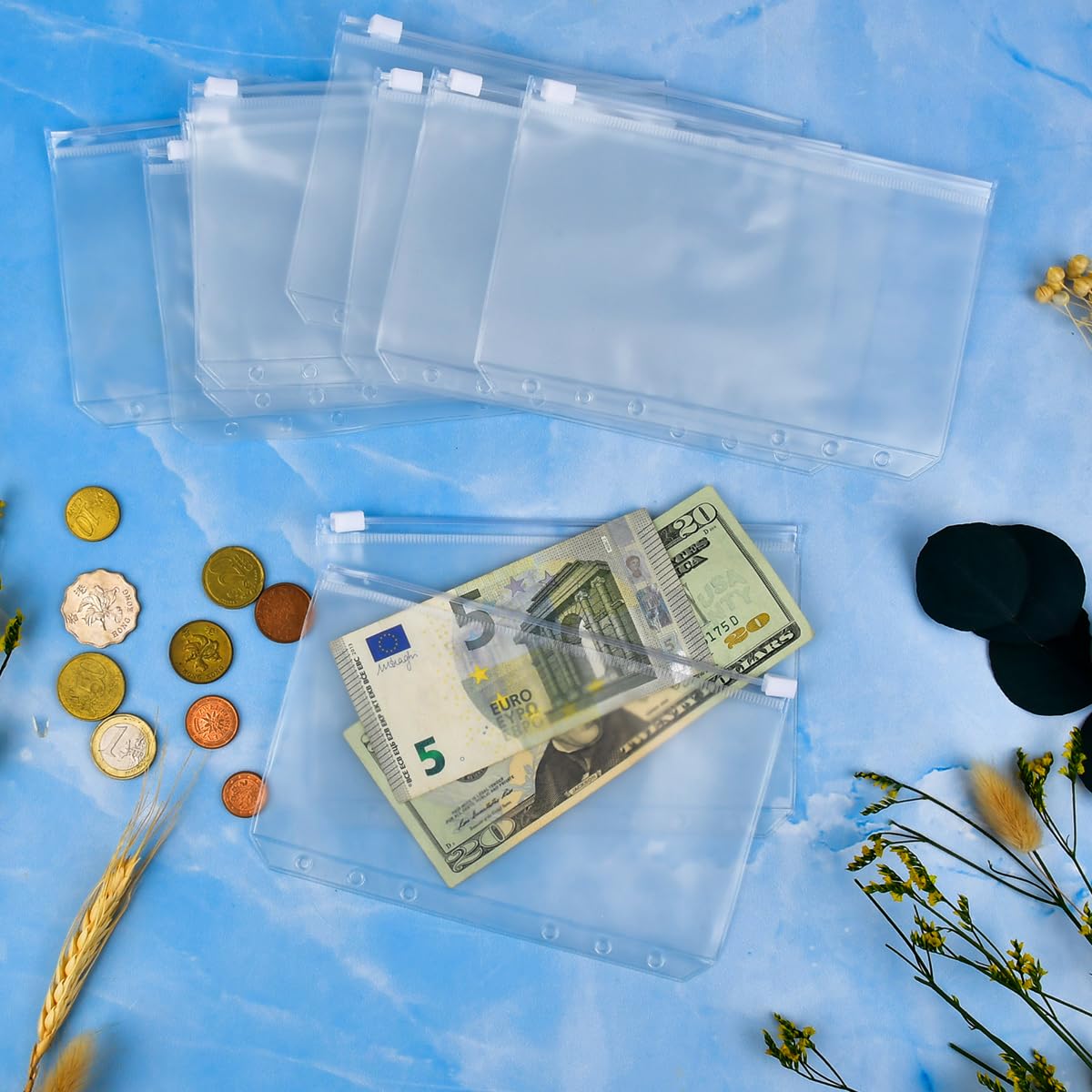 Kieszenie A6, 15 sztuk, 6 otworów, PCW, segregator, kieszenie na zamek błyskawiczny, kieszeń na dokumenty, segregator, przechowywanie pieniędzy, do planera notebooka, wkładane strony, worek na luźne