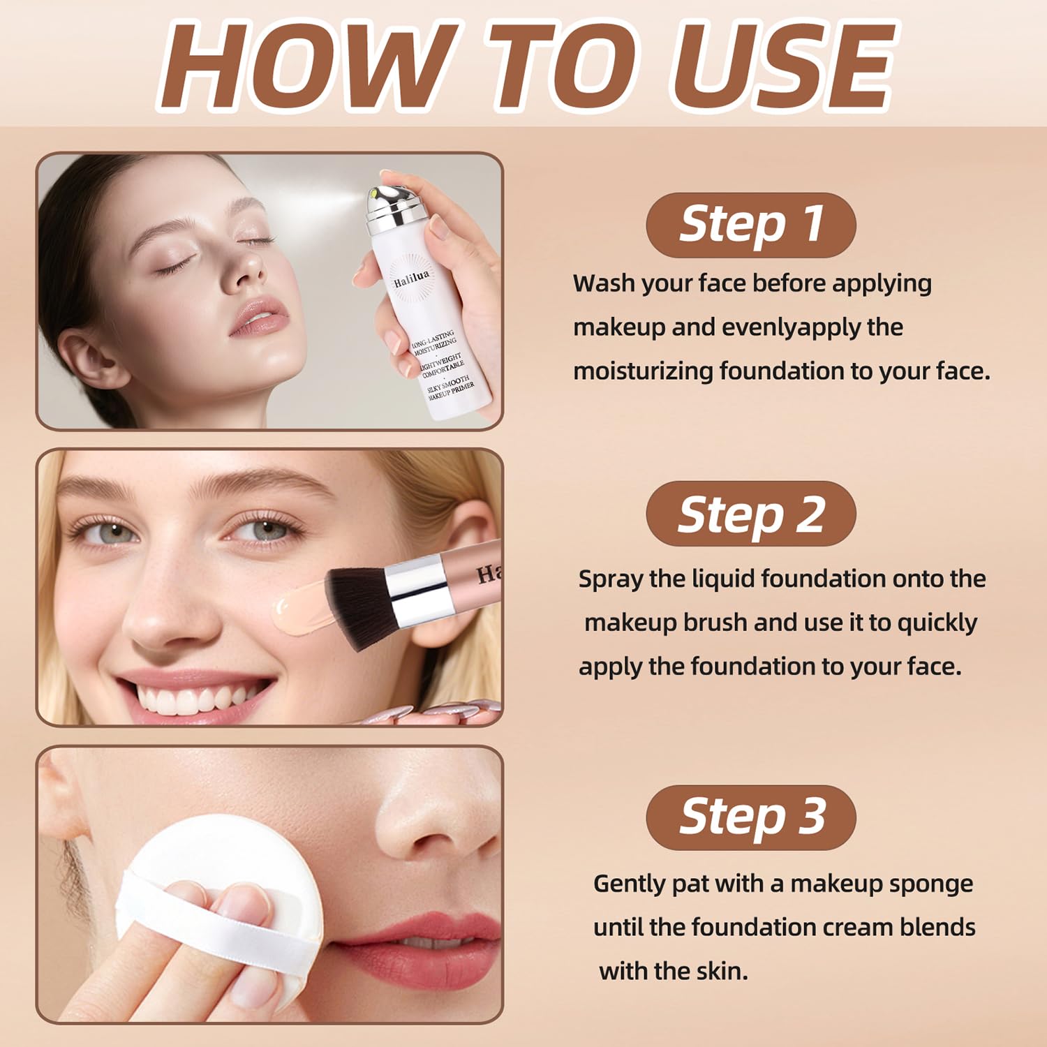 Airbrush Foundation Spray with Primer, Buildable Full Coverage Waterproof Foundation Makeup for Smooth Radiant Finish, Silk Air Brush Flawless Setting Spray for Flawless Finish (2Natural) - Image 8