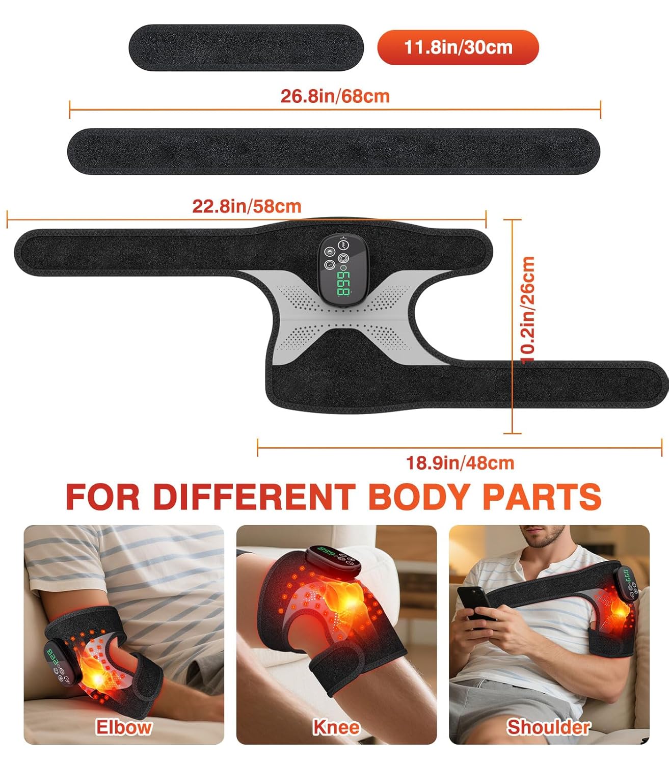Vibration Knee Massage, Rechargeable Red Light Therapy Knee Brace with 660nm & 850nm Red Light for Elbow/Shoulder/Joint