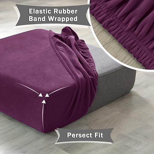 Miniatura 5 de UNBBRRL Fundas elásticas de cojín para asiento de sofá, fundas de cojín de sofá de terciopelo lujoso, funda de cojín antideslizante (morado, S)