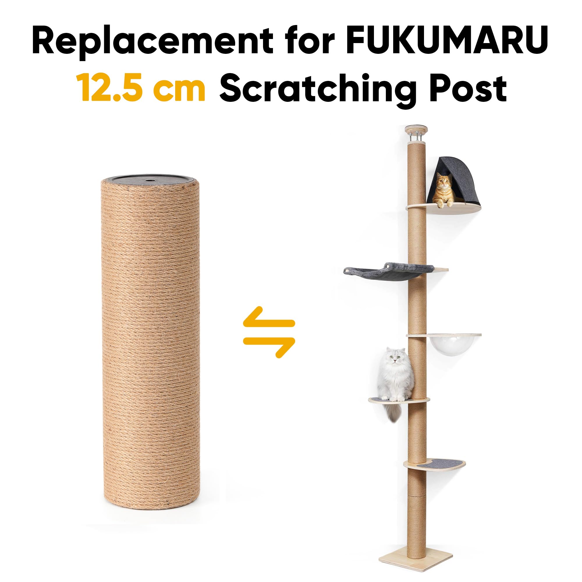 FUKUMARU Ersatzstamm für Kratzbaum, 40 cm x 12 cm, Kratzstange aus natürlichem Juteseil mit M10-Schrauben
