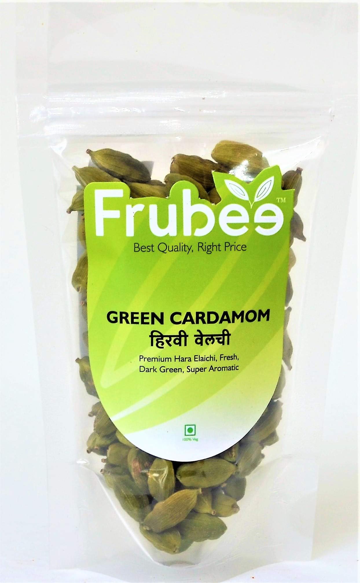 Frubee Green Cardamom, Premium Hara Elaichi (Whole), 20 mm Pods, Fresh Dark Green Colour, Super Aromatic-100 Grams