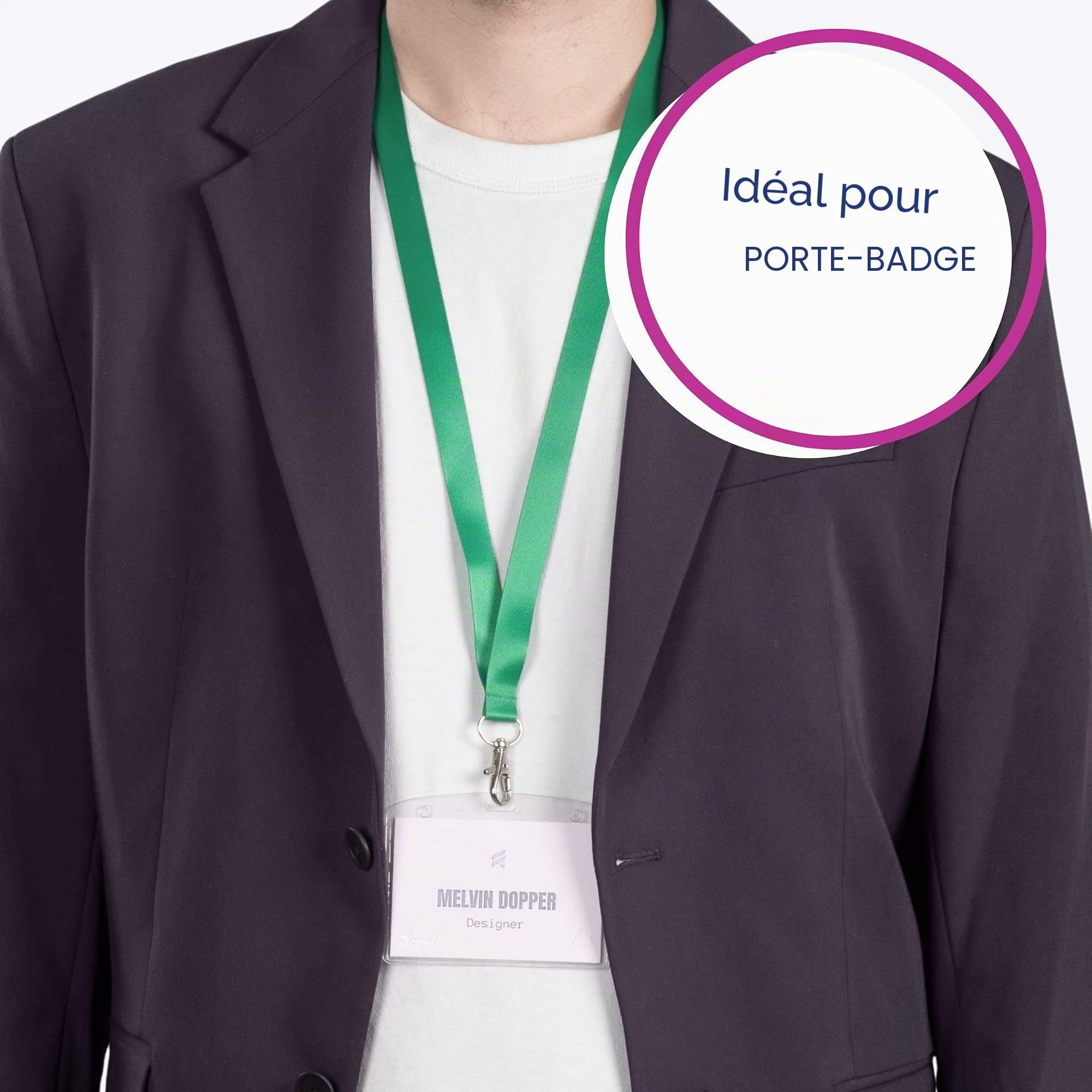 Avery – Lot de 10 tours de cou vert fabriqué à partir de plastique reconditionnés avec mousqueton en métal 44 x 1,5 cm – tours de cou en polyester satiné fabriqué à partir de plastique reconditionné