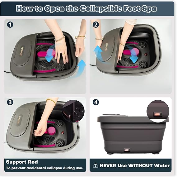 Collapsible Foot Bath, Foot Spa Bath Massager with Heat, Bubble, Remote Control, Temperature Control, 3 Pedicure Attachments, Feet Soaking Tub for Stress Relief