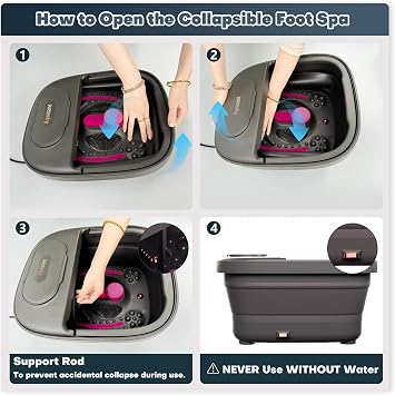 Collapsible Foot Bath, Foot Spa Bath Massager with Heat, Bubble, Remote Control, Temperature Control, 3 Pedicure Attachments, Feet Soaking Tub for Stress Relief