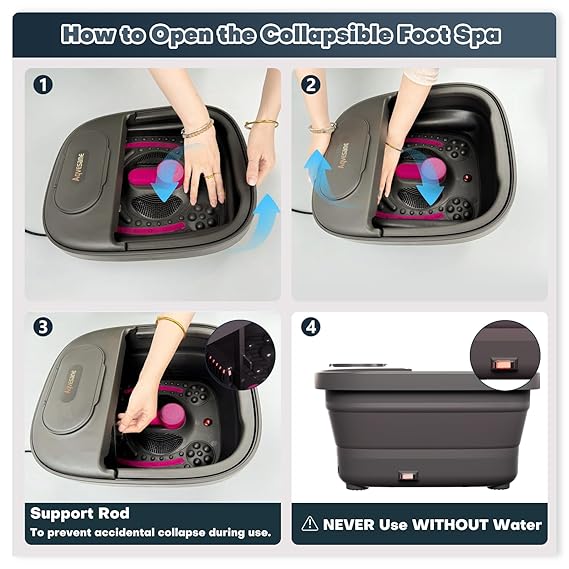 Collapsible Foot Bath, Foot Spa Bath Massager with Heat, Bubble, Remote Control, Temperature Control, 3 Pedicure Attachments, Feet Soaking Tub for Stress Relief