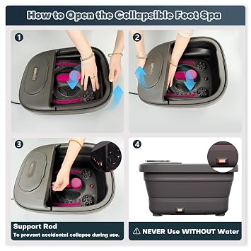 Collapsible Foot Bath, Foot Spa Bath Massager with Heat, Bubble, Remote Control, Temperature Control, 3 Pedicure Attachments, Feet Soaking Tub for Stress Relief