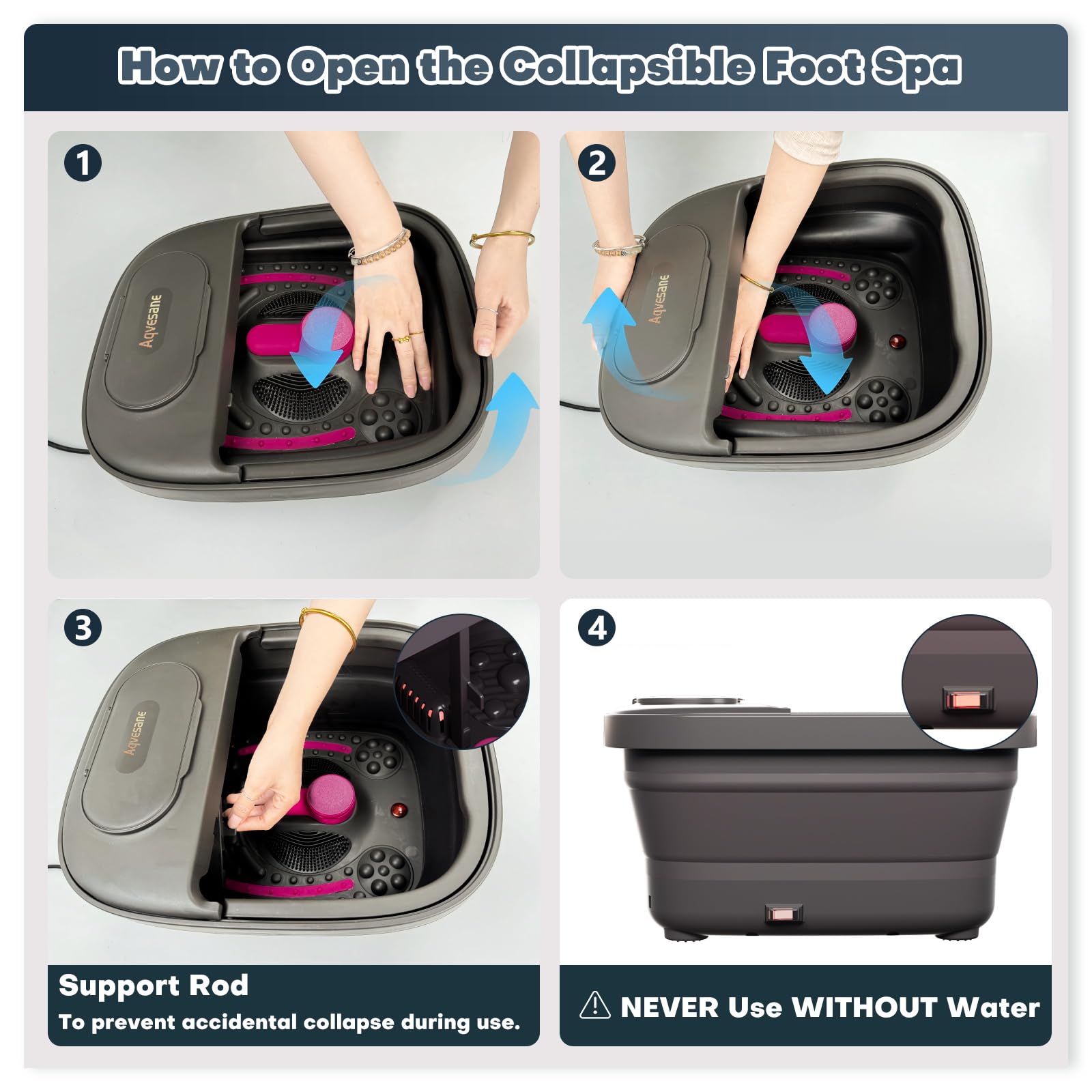 Masajeador de baño plegable para pies con calor, control remoto, control de temperatura, temporizador, bañera de remojo de pies con kit de pedicura, spa de pies de pedicura con aceite de